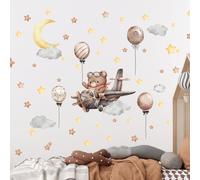 Tanlaby Stickers Muraux Ours Volant un Avion Autocollants Muraux Lune Ballon Étoiles Nuage Sticker Mural Amovible Deco Stickers pour Chambre de Bébé Pépinière D'enfant Le Salon Décoration Murale