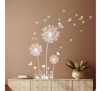 Tanlaby Stickers Muraux Pissenlit Autocollants Muraux Fleurs Blanc Amovible Papillons Stickers Mural pour Salons Chambres Bureaux Canapé Fond Décoration Murale De La Maison