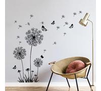 Tanlaby Stickers Muraux Pissenlit Autocollants Muraux Fleurs Noires Amovible Papillons Sticker Mural pour Salons Chambres Bureaux Canapé Fond Décoration Murale De La Maison