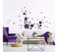Tanlaby Stickers Muraux Roses Pourpre Autocollants Muraux Fleurs de Roses Sticker Mural Pivoine Pourpre pour Fille Femme Salons Chambres Bureaux Canapé Fond Décoration Murale De La Maison