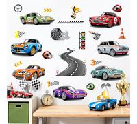 Tanlaby Stickers Muraux Voitures Course Autocollant Mural Véhicule Trophée | Vinyle Amovible Art Mural pour Chambre Garçons Enfants Salle de Jeux Décoration Cadeau