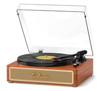 TANLANIN Tourne-disque vinyle avec haut-parleurs intégrés, tourne-disque à 3 vitesses, lecteur vinyle Bluetooth vintage avec prise RCA/AUX/casque, contrepoids, bois de cerisier rouge