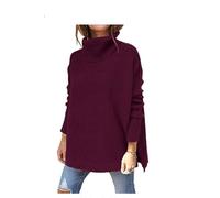TANMESSO Pull oversize à col roulé 2025 pour femme - Pull asymétrique à manches longues avec ourlet fendu - Tricot d'hiver, bordeaux, L