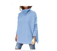 TANMESSO Pull oversize à col roulé 2025 pour femme - Pull asymétrique à manches longues avec ourlet fendu - Tricot d'hiver, bleu clair, XL