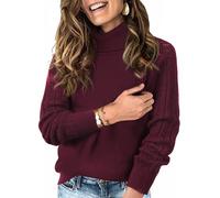 Tanmolo Pull Col Roulé Femme Élégant à Manches Brodées Motifs Ajourés pour Automne Hiver Tendance Confortable Bourgogne, XXL