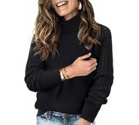 Tanmolo Pull Col Roulé Femme Élégant à Manches Brodées Motifs Ajourés pour Automne Hiver Tendance Confortable Noir, S