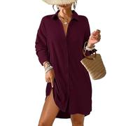 Tanmolo Robe de plage pour femme - Bikini Cover Up - Chemisier d'été - Chemise de plage - Col en V - Poncho de plage - Maillot de bain, bordeaux-S89, L