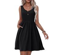 Tanmolo Robe D'été pour Femme Décontractée Robe à Gilet avec Boutons avec Poches Swing de Plage（Noir S）