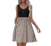 Tanmolo Robe D'été pour Femme Décontractée Robe à Gilet avec Boutons avec Poches Swing de Plage（Petit léopard Marron Clair M）