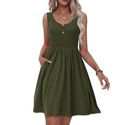 Tanmolo Robe D'été pour Femme Décontractée Robe à Gilet avec Boutons avec Poches Swing de Plage（Vert foncé S）
