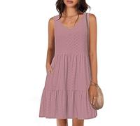 Tanmolo Robe d'été pour Femme Léger et Aéré Court Robe de Plage Vacances Décolleté V Style Swing sans Manches（Rose Nude XL）