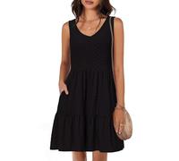 Tanmolo Robe d'été pour Femme Léger et Aéré Court Robe de Plage Vacances Décolleté V Style Swing sans Manches（Noir XL）