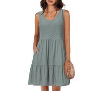 Tanmolo Robe d'été pour Femme Léger et Aéré Court Robe de Plage Vacances Décolleté V Style Swing sans Manches（Vert Clair XS）