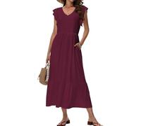 Tanmolo Robe Longue d'été pour Femme Maxi Robe de Plage avec Décolleté V Style Swing à Motif Floral et Poches（Bordeaux 2XL）