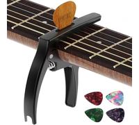 TANMUS Capodastre 3 en 1 pour guitares acoustiques et électriques (avec support de médiator et 4 médiats), ukulélé, accessoires de guitare en bois(le noir)