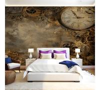 Tanné Papier Peint Intissé Horloge à engrenages rétro Papier Panoramique Mural Photo 200 x 140 cm Moderne Décor Murale Tableaux Muraux Tapisserie Salon Chambre à Coucher
