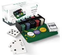 Tanness Coffret Poker 200 Jetons de Poker avec Tapis de Jeu de Poker et Boîte Métal - Set Casino Texas Hold’em et Blackjack - Jeu de Poker avec Jetons Poker, Cartes à Jouer et Accessoires