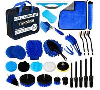 TANNESS Kit de Nettoyage de Voiture 30 pièces - Brosse de Nettoyage pour intérieur et extérieur de Voiture avec brosses de détail pour Roues, Cuir, Tableau de Bord, aérations - Ensemble de brosses de