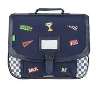 Tann's - Cartable 38cm Les Fantaisies Mathéo Bleu - Imprimé Damier et Broderies BMX - Cartable Scolaire garçon 2 Soufflets - CP CE1 CE2
