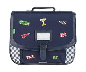 Tann's - Cartable 38cm Les Fantaisies Mathéo Bleu - Imprimé Damier et Broderies BMX - Cartable Scolaire garçon 2 Soufflets - CP CE1 CE2