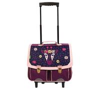 Tann's - Cartable à roulettes 38cm Inaya Rose - Broderie Fleurie Girafe - Cartable Trolley Fille 2 Soufflets - CP CE1 CE2