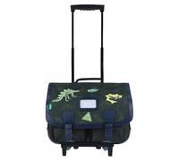 Tann's - Cartable à roulettes 41cm Les Fantaisies Timothée kaki - Broderies dinosaures - Cartable trolley garçon 2 soufflets - CE2 CM1 CM2