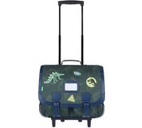 Tann's - Cartable à roulettes 41cm Les Fantaisies Timothée kaki - Broderies dinosaures - Cartable trolley garçon 2 soufflets - CE2 CM1 CM2