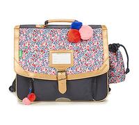 Tann's Cartable Antonia 38 cm – 2 compartiments – Poche gourde – Motif fleuri avec pompons