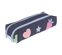 Tann's - Trousse Double Les Fantaisies Juliette Bleu - Patchs brodés - Fourre-Tout Scolaire Fille 2 Compartiments - Toutes Classes