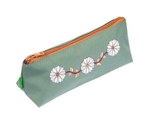 Tann's - Trousse Triangle Agathe Vert - Broderies Fleurs délicates - Fourre-Tout Scolaire Fille Simple - Toutes Classes