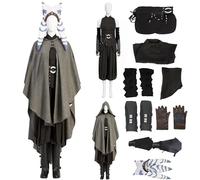 Tano Costume de cosplay, uniforme bokatan avec coiffe et ceinture, combinaison d'apprenti d'Anakin pour Halloween, carnaval, fête (cape grise + costume noir, taille XS)