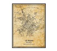 TANOKCRS Affiche vintage Le Mans France - Art mural - Carte de la ville - Souvenir de voyage - Décoration d'intérieur - Sans cadre