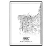 TANOKCRS Beyrouth Liban Carte Art mural Toile Imprimer Affiche Sans cadre Moderne Noir et blanc Souvenir Cadeau Décoration de maison -20x30 inches