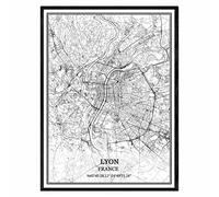 TANOKCRS Lyon France Carte Art mural Toile Imprimer Affiche Sans cadre Moderne Noir et blanc Souvenir Cadeau Décoration de maison -16x20 inches