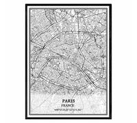 TANOKCRS Paris France Carte Art mural Toile Imprimer Affiche Sans cadre Moderne Noir et blanc Souvenir Cadeau Décoration de maison -16x20 inches