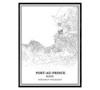 TANOKCRS Port-au-Prince Haïti Carte Art mural Toile Imprimer Affiche Sans cadre Moderne Noir et blanc Souvenir Cadeau Décoration de maison -11x14 inches