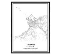 TANOKCRS Tripoli Liban Carte Art mural Toile Imprimer Affiche Sans cadre Moderne Noir et blanc Souvenir Cadeau Décoration de maison -16x20 inches