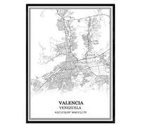 TANOKCRS Valence Venezuela Carte Art mural Toile Imprimer Affiche Sans cadre Moderne Noir et blanc Souvenir Cadeau Décoration de maison -18x24 inches