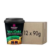 Tanoshi - Cup Nouilles Sautées Yakisoba Japonaises Instantanées - Légumes et Soja - sans Glutamate Ajouté ni Huile de Palme - Prêtes en 4 Minutes - 90g x 12