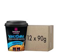 Tanoshi - Cup Nouilles Sautées Yakisoba Japonaises Instantanées - Yakitori - sans Glutamate Ajouté ni Huile de Palme - Prêtes en 4 Minutes - 90g x 12