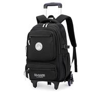 Tanou Cartable a Roulettes pour Garçons, 30L Sac à Dos Scolaire pour Adolescents avec 6 Roues, Imperméable Trolley Daypack Décontracté pour le Collège et le Lycée, Noir
