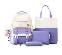 Tanou Cartable Fille 4 pièces Sac d'école Sac à Dos École Adolescent 3e à 7e Classe, Sac à Dos Scolaire Élégant avec Étudiants Sac à Bandoulière et Trousse, lilas, Ensemble cartable