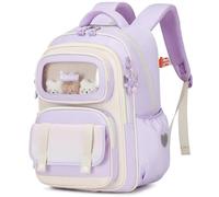 Tanou Cartable Primaire pour Filles, Sac à Dos Ergonomique pour Enfants du CP au CM2, Sac d'école Fille Primaire Décontracté avec Pendentif, 20 Litres, Violet
