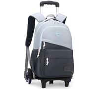 Tanou Sac à Dos à Roulettes pour Garçons, Cartable a Roulette Primaire Unisexe avec 6 Roues, Trolley Sac Ecole Garcon College pour Adolescents pour 9 à 16 ans, 25L, Gris/Bleu
