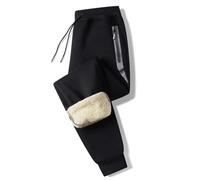 Tansozer Pantalon Homme Chaud Doublé de Polaire Coton Pantalons de Sport Jogging Homme avec Poches Zippées Noir 3XL