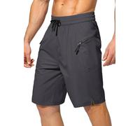 Tansozer Short de bain pour homme à séchage rapide avec poche zippée, sans short intérieur, gris foncé, XXL