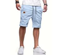 Tansozer Short Homme Ete Bermuda Shorts Homme Cargo Short Léger Respirant Chino Short Taille Élastique Shorts pour Hommes Decontracté Short Court Homme Cotton Casual Shorts avec Poches Bleu Ciel 2XL