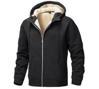 Tansozer Veste Polaire Homme à Capuche Fermeture Éclair Hoody Hiver Chaude Doublée Sweat-Shirt Blouson en Coton Basic Uni, Noir, L