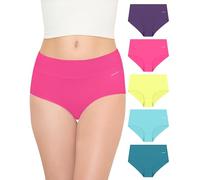 TANSTC Culotte Femme Coton sous-vêtements Femme Stretch Taille Haute Panties Slip Respirant Multipack Lot de 5, Violet+Fuchsia+Vert+Bleu Clair+Bleu Lac, L