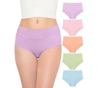 TANSTC Culotte Femme Coton sous-vêtements Femme Stretch Taille Haute Panties Slip Respirant Multipack Lot de 5, Bleu+Vert+Rose Clair+Saumon+Violet, M